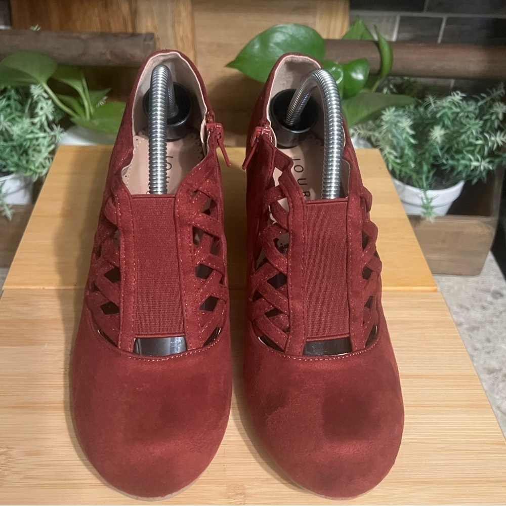 Journee Collection Maroon Heeled Ankle Boots.